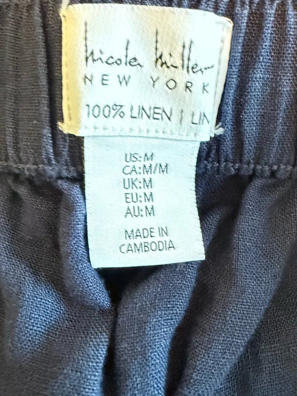 Nicole Miler New York Linen Pants Women M Vacation Travel Summer Beach Navy Blue